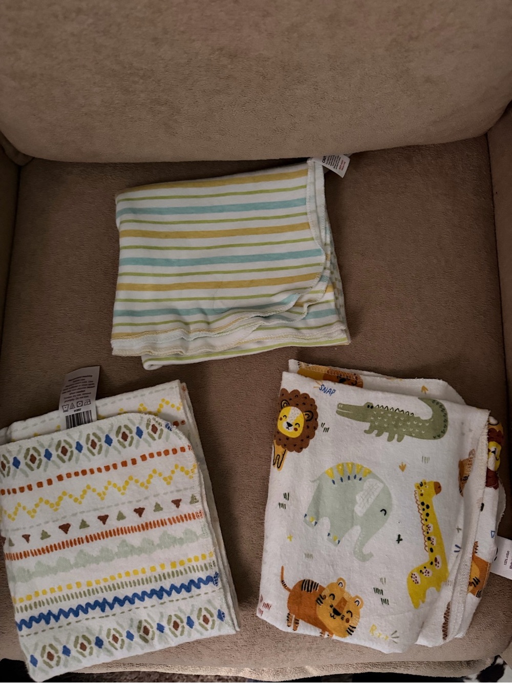 Kids Swaddle - Green Stripe & Animal Prints